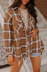 Brown Chest Pockets Side Split Plaid Shirt Jacket
