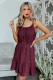 Wine Red Swiss Dot Spaghetti Drawstring Mini Dress