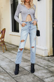 Plain Zip Up Knit Crop Top