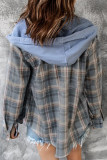 Plaid Button Front Hoodies Shacket Shirt