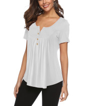 White V Neck Top with Button
