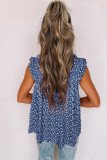 Sky Blue Floral Ruffled Straps Flowy Tank Top