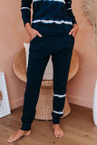 Navy Tie-dye Stripes Pullover Top and Pants Lounge Set
