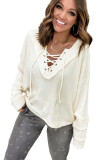 Beige Criss Cross Front Tie V Neck Top