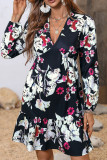 Floral Print V Neck Ruffle Dress