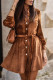Brown Buttoned Lace-up High Waist Velvet Mini Dress