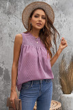 Purple Swiss Dot Smocked Crew Neck Tank