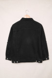 Black Distressed Buttons Chest Pockets Denim Jacket