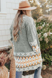 Green Aztec Print Open Front Knitted Cardigan