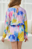 Yellow Long Sleeve Elastic Waist Tie-dye Girl's Romper