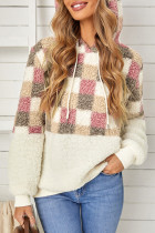 Checkerboard Pullover Fluffy Sherpa Hoodie