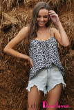 Leopard Print Spaghetti Strap Pleated Flowing Tank Top