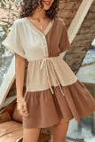Color Block V Neck Drawstring Dress Unishe Wholesale