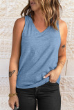 Sky Blue V Neck Racerback Tank Top with Pocket