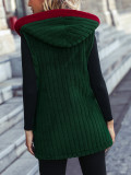Green Santa Patchwork Zipper Rib Fleece Hooded Vest Jacket
