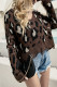 V Neck Leopard Ripped Tassle Knitting Sweater