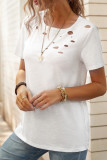 White Holes Crew Neck Cotton Mixed T-shirt