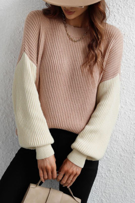 Color Block Plain Loose Pullover Sweaters