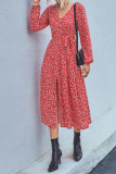 V Neck Button Down High Waist Split Floral Dress
