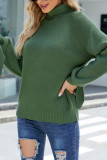Plain Turtle Neck Tie Sleeves Knit Sweaters