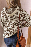 Beige Leopard Print Long Sleeve Hooded Sweatshirt