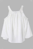 White Lace Crochet Splicing Cold Shoulder V Neck Blouse