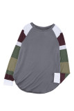 Color Block Long Sleeves Gray Pullover Top