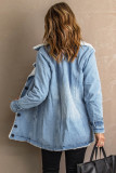 Sky Blue Lapel Collar Button Fleece Jacket