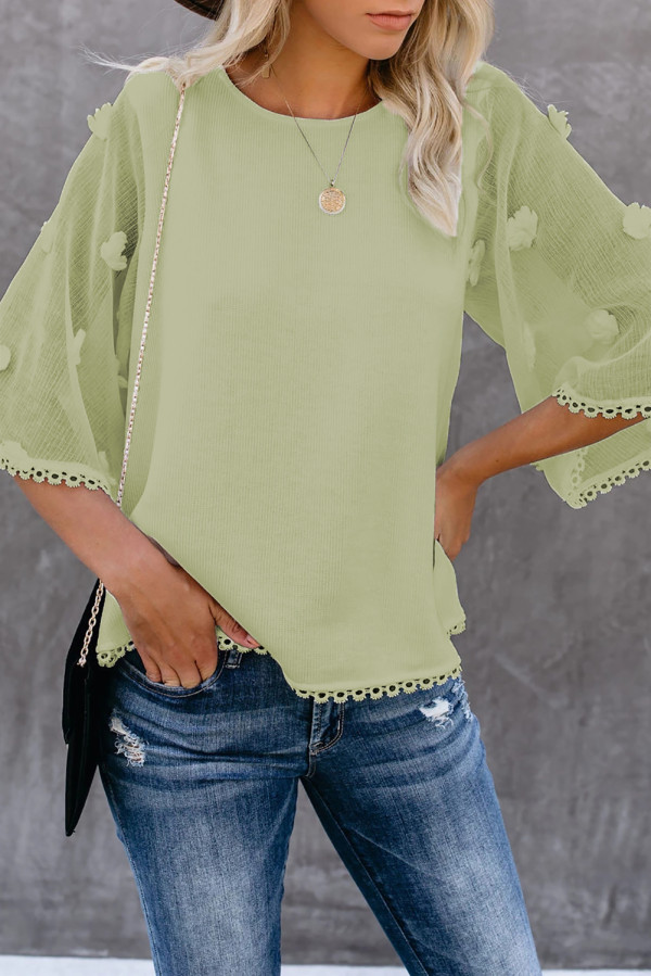 Green Crew Neck Kimono Sleeve Knit Top