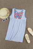Embroidered Floral Striped Sleeveless Shift Mini Dress