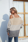 Color Block Strappy Cold Shoulder Pullover Sweaters