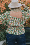 Square Neck Floral Plus Size Peplum Top