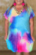 Plus Size Tie Dye Leopard Splicing V-Neck Mini Dress