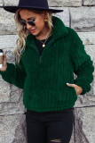 Green Zip Collar Fleece Pullover Sweatshirt