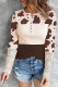 Apricot Cow Print Lace Cuff Long Sleeve Henley Top