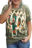 Green Crew Neck Cactus Print Tee