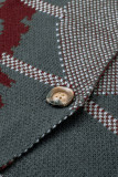 Gray Lapel Collar Geometric Print Knit Cardigan
