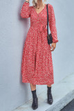 V Neck Button Down High Waist Split Floral Dress