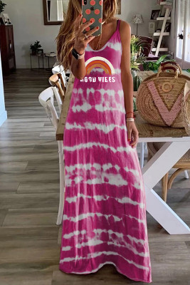 GOOD VIBES Rainbow Print Tie Dye Loose Sling Dress