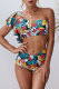 Multicolor Floral Print Ruffled Single Shoulder High Waist Bikini