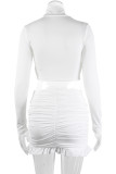 White Hollow Out Pleated Smocked Two Pieces Set