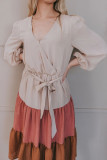 Surplice V Neck Tiered Colorblock Midi Dress