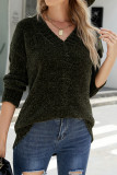 V Neck Plain Texture Knit Sweaters