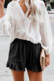 Black Linen Cotton Pocketed Flutter Shorts