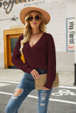 Plain Surplice V Neck Knit Sweaters