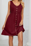 Button Down Elastic Waist Pockets Tank Dress