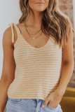 Apricot Self-tie Shoulder Straps Knitted Vest