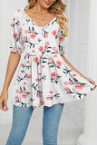 V Neck Puff Sleeves Floral Top