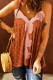 Brown Boho Printed Lace Neckline Flowy Tank Top