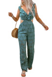 Green Floral Lace Crochet Lace-up Backless Jumpsuit